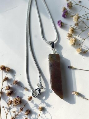 Silver Necklace with Brown Natural Stone Pendant